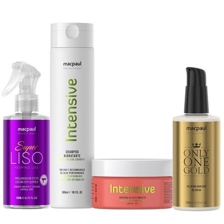 Kit-MacPaul---Shampoo-Intensive-300ml-+-Máscara-Intensive-250g-+-Super-Liso-200ml-+-Only-One-Gold-200ml--1