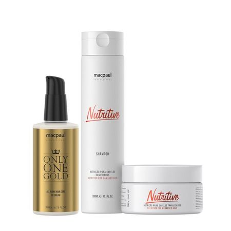 Kit-MacPaul---Shampoo-Nutritive-300ml-+-Máscara-Nutritive-250g-+-Only-One-Gold-200ml--1