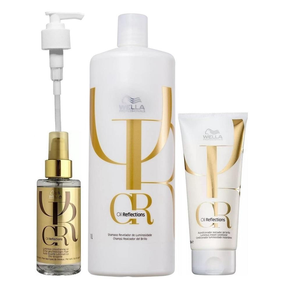 Wella Professionals Oil Reflections - Kit Shampoo 1L + Condicionador 200 ml + Óleo 100ml + Válvula Pump