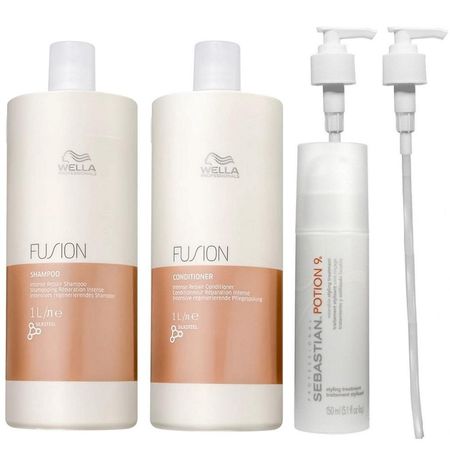 Kit-Wella-Fusion-Shampoo-1L-+-Condicionador-1L-+-Sebastian-Potion-9-150ml-+-Válvulas-Pump--1
