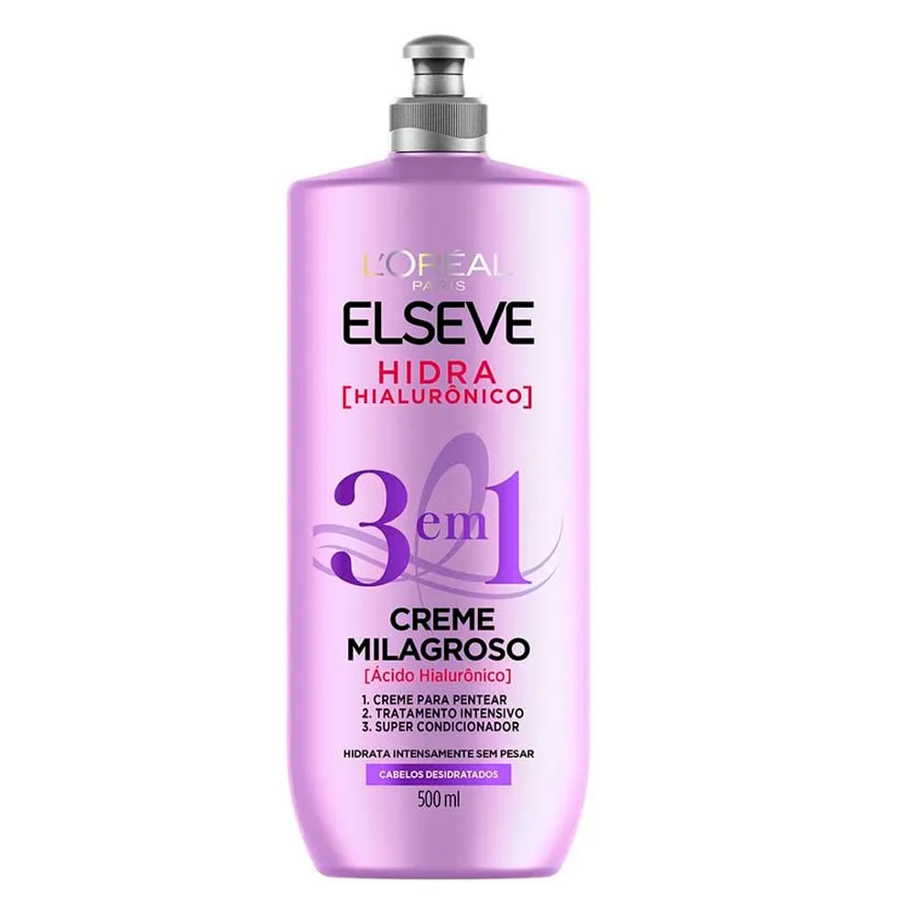 Creme de Pentear Milagroso Elseve L'Oreal Paris 3 em 1 Hidra Hialurônico
