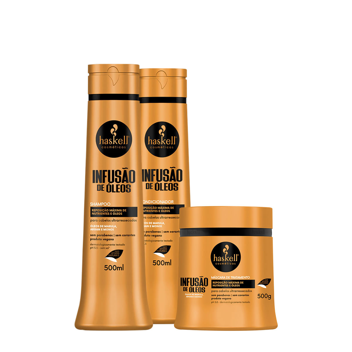 Kit Haskell Infusão de Óleos Shampoo Condicionador e Máscara G