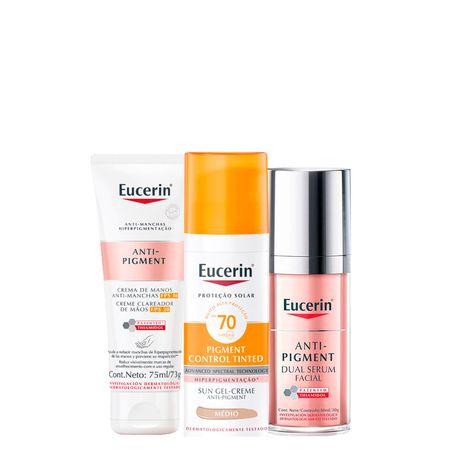 Kit-Eucerin---Protetor-Solar-Facial-Matte-FPS-70-Média-50-ml+-Creme-Clareador-para-as-Mãos-FPS-30-75-ml-+-Sérum-Facial-Clareador-30-ml--1