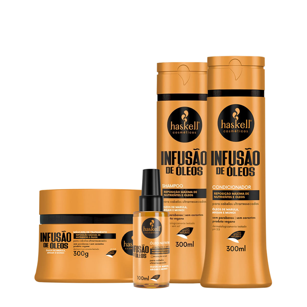 Kit Haskell Infusão de Óleos Shampoo Condicionador Máscara e Óleo