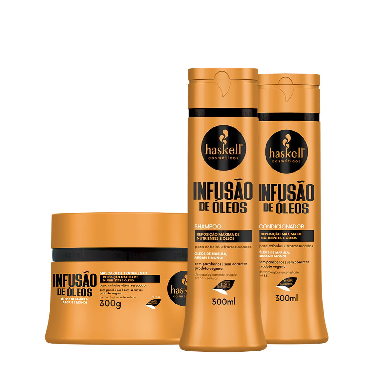 Kit Haskell Infusão de Óleos Shampoo Condicionador e Máscara