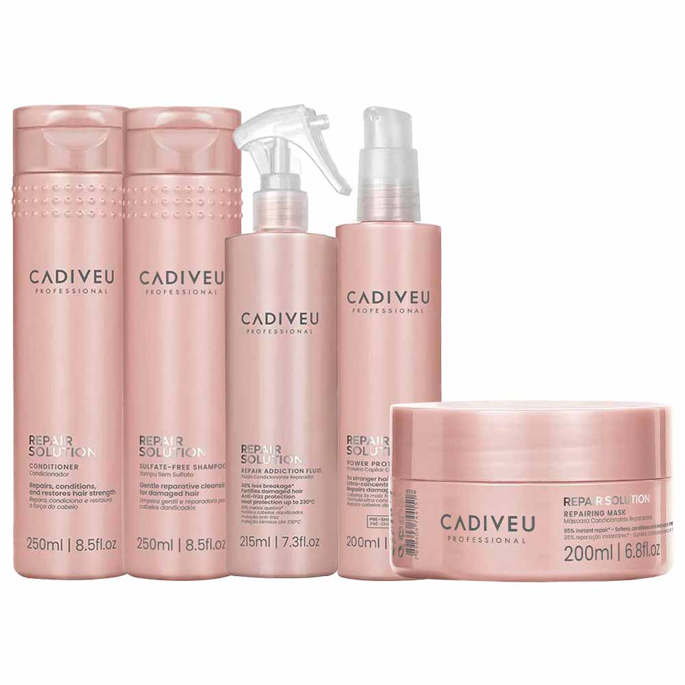 Cadiveu Professional Repair Solution Kit – Shampoo + Condicionador + Máscara + Leave-In + Pré Shampoo