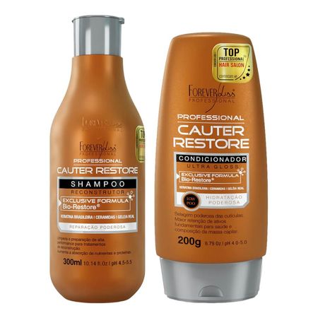 Forever-Liss-Kit-Cauterização-Shampoo-Cauter-Restore-300ml,-Condicionador-200g--1