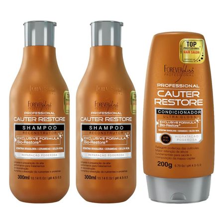 Forever-Liss-Kit-Cauterização-2x-Shampoo-Cauter-Restore-300ml,-Condicionador-200g--1