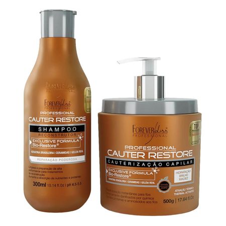 Forever-Liss-Kit-Cauterização-Shampoo-Cauter-Restore-300ml,-Máscara-500g--1