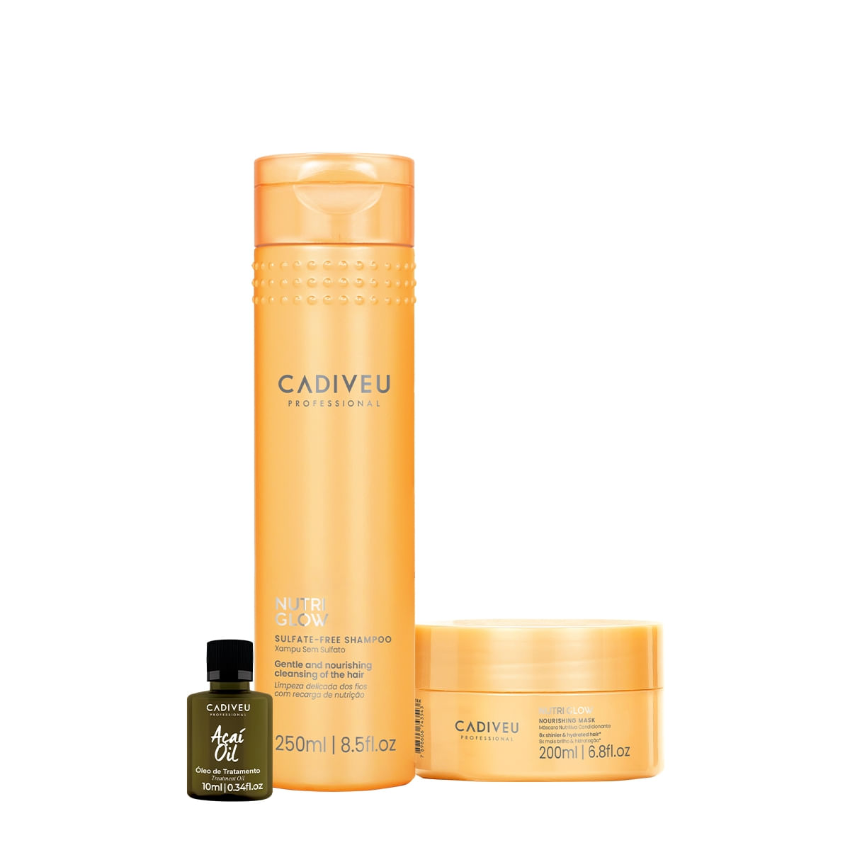 Kit Cadiveu Professional Nutri Glow Shampoo + Máscara + Açaí Oil