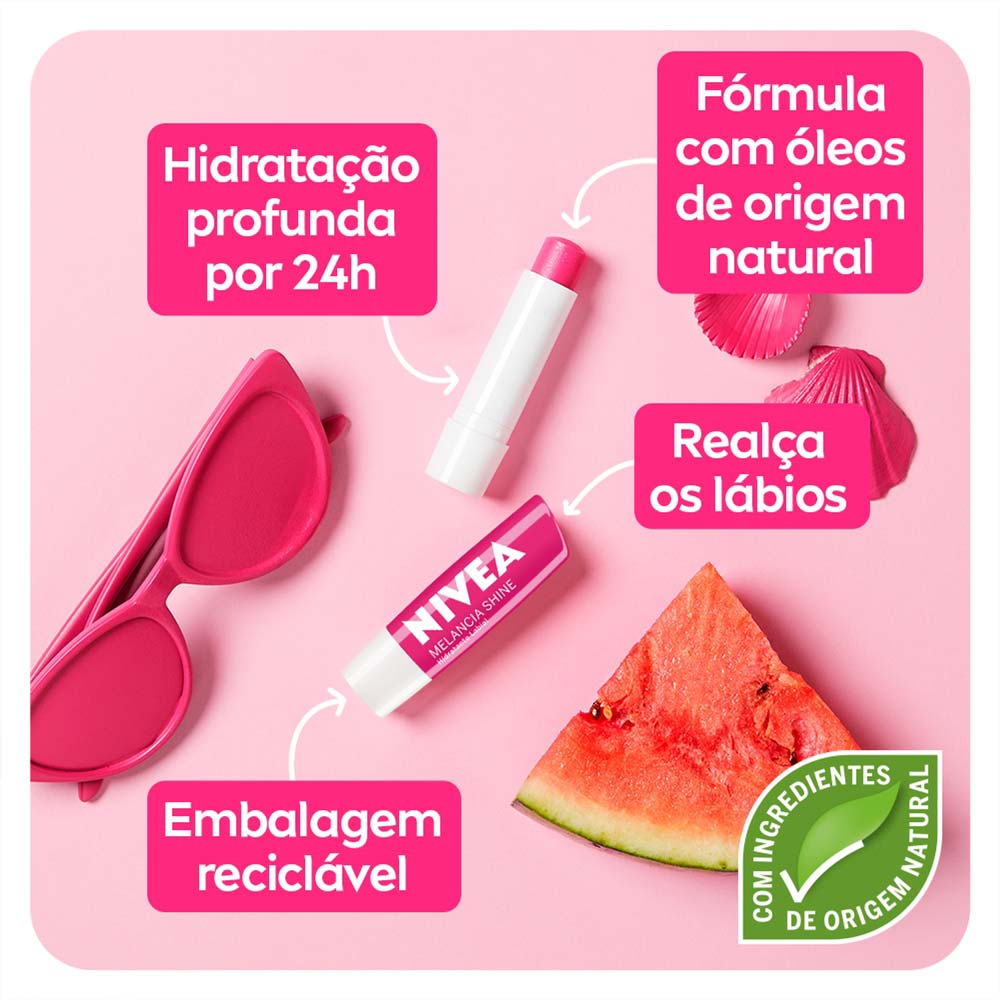 Hidratante Labial NIVEA Shine 4,8g - com 24h de Hidratação