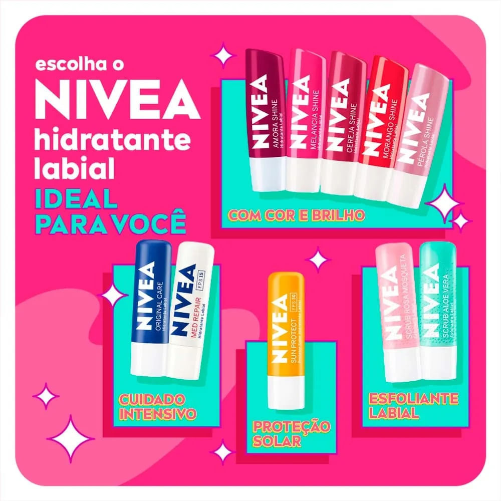 Hidratante Labial NIVEA Shine 4,8g - com 24h de Hidratação