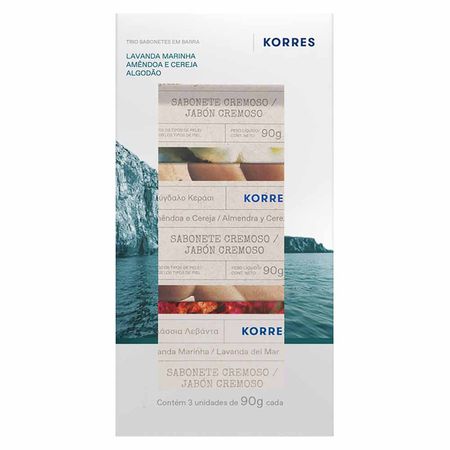 Kit-Sabonete-em-Barra-Korres-Amêndoa-e-Cereja,-Algodão-e-Lavanda-Marinha-Kit--1