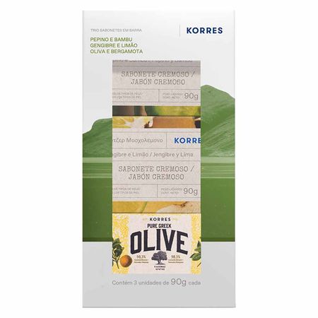 Kit-Sabonete-em-Barra-Korres-Pepino-e-Bambu,-Gengibre-e-Limão-Oliva-e-Bergamota-Kit--1