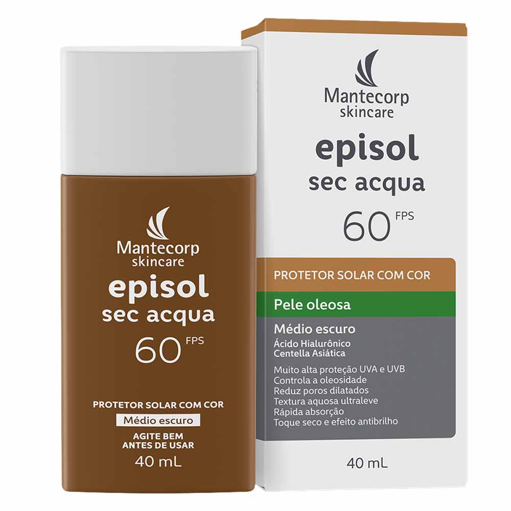 Protetor Solar Facial com Cor Mantecorp Skincare Episol Sec Acqua FPS 60