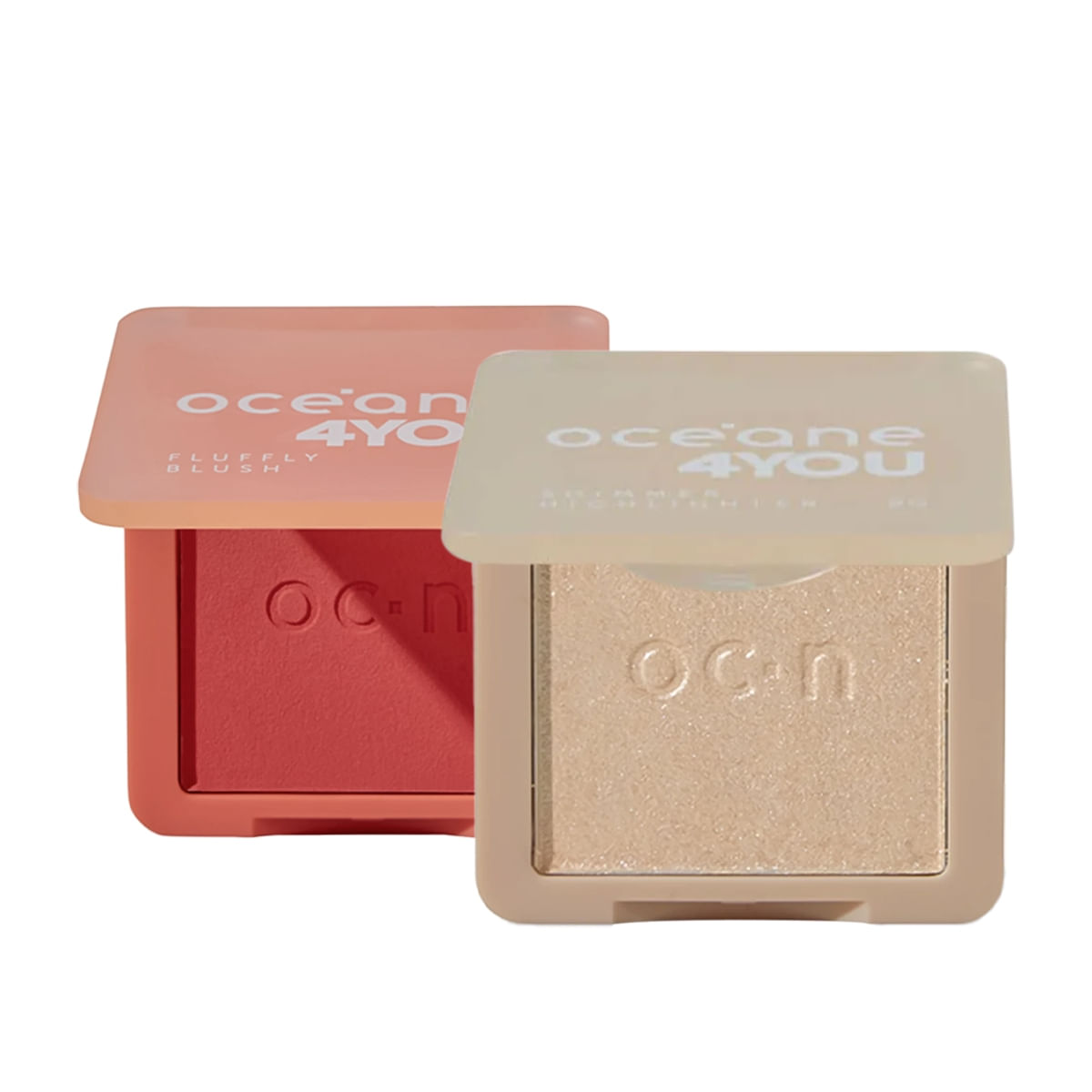 Kit Océane 4you Blush Cremoso Coral Pink Iluminador em Pó Champagne 2 Und