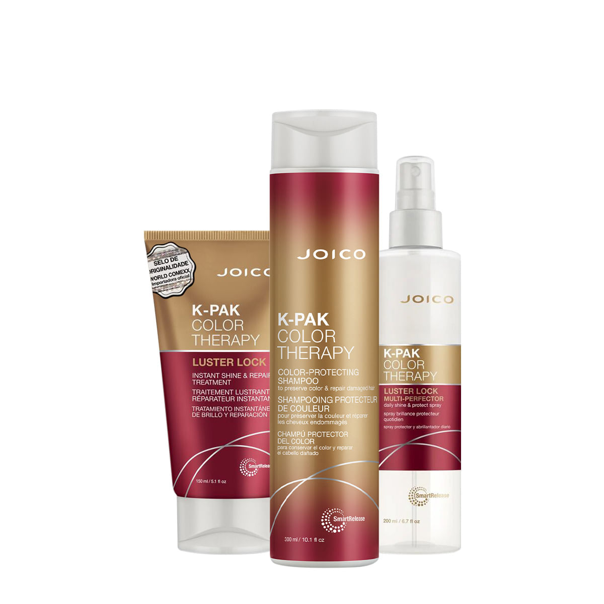 Kit K-PAK Color Therapy Smart Luster Lock Shampoo Máscara Leave-in (3 produtos)
