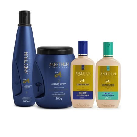 Aneethun-Linha-A---Kit-Shampoo-300-ml-+-Máscara-500-g-+-Creme-Silicone-250ml-+-Creme-Silicone-Cachos-250ml--1