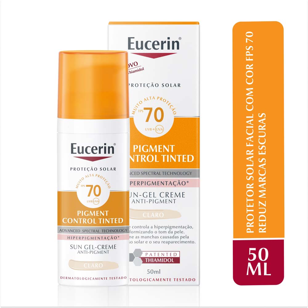 Protetor Solar com Cor Eucerin Sun Pigment Control Creme Facial Tinted FPS70 50ml