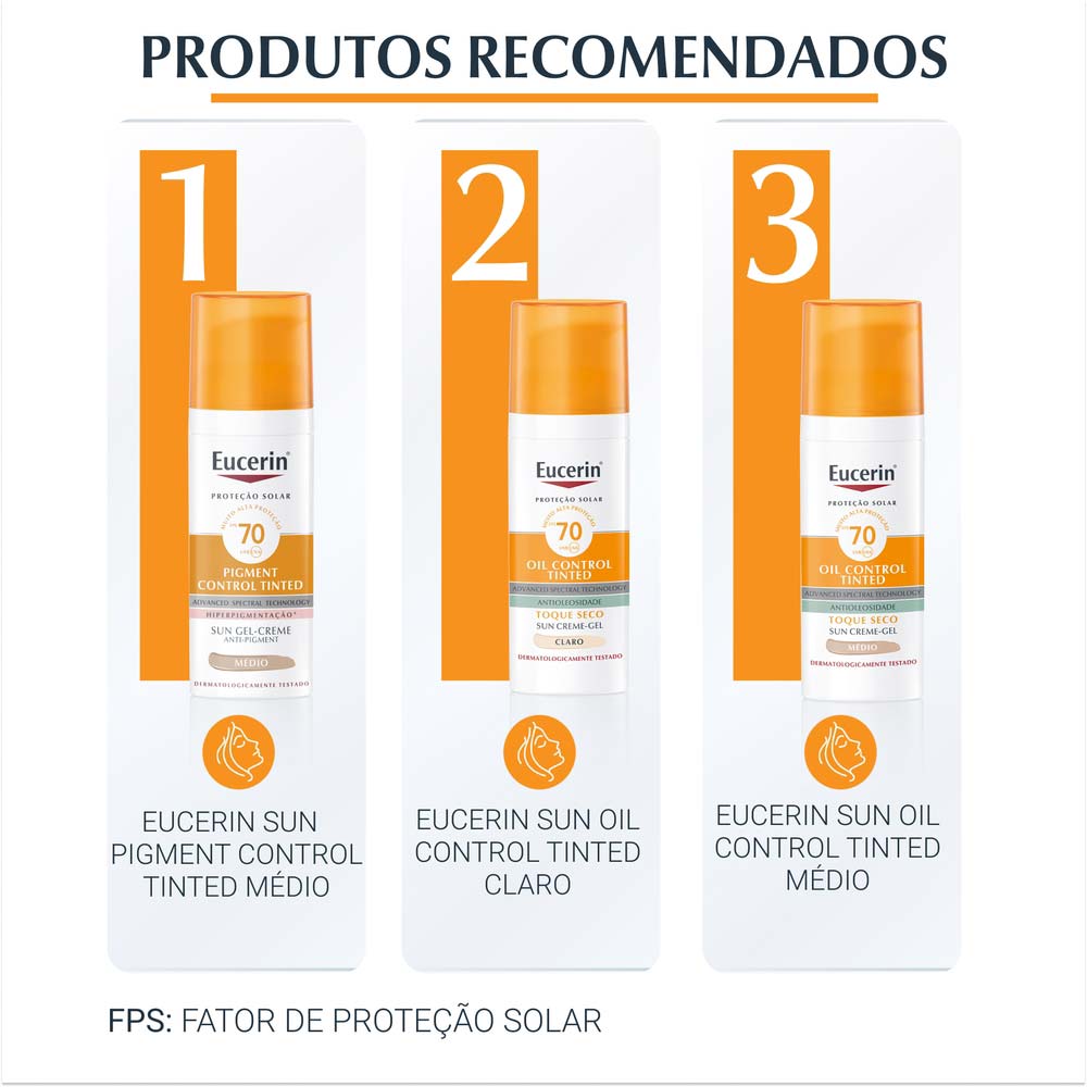 Protetor Solar com Cor Eucerin Sun Pigment Control Creme Facial Tinted FPS70 50ml