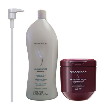 Kit-Senscience-Silk-Moisture-Shampoo-1-Litro-+-Inner-Intensif-500ml-+-Válvula-Pump--1