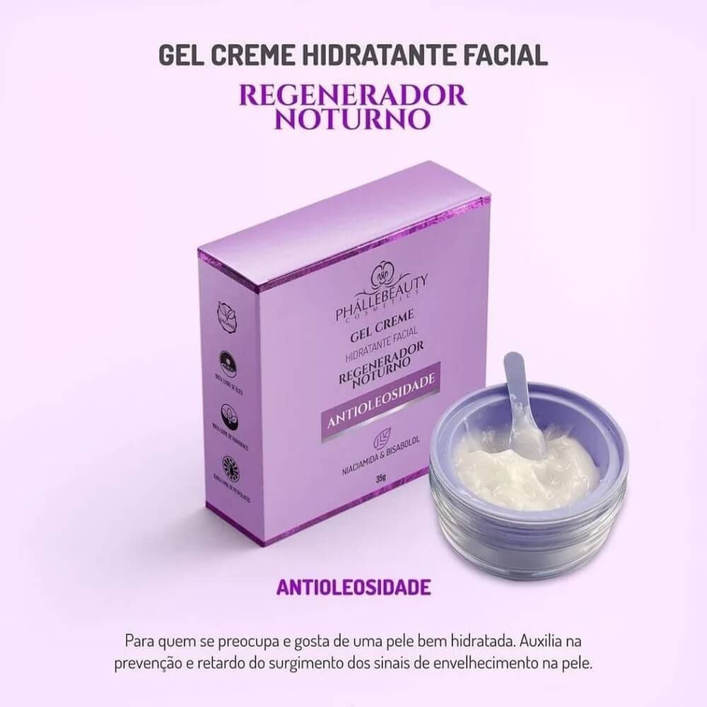 Phállebeauty Regenerador Noturno - Gel Creme Hidratante Facial
