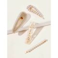 Nobrand - Kit Grampos de Cabelo Strass e Pérola Artificial Branco e Dourado (4 Peças)