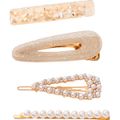 Nobrand - Kit Grampos de Cabelo Strass e Pérola Artificial Branco e Dourado (4 Peças)