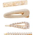 Nobrand - Kit Grampos de Cabelo Strass e Pérola Artificial Branco e Dourado (4 Peças)