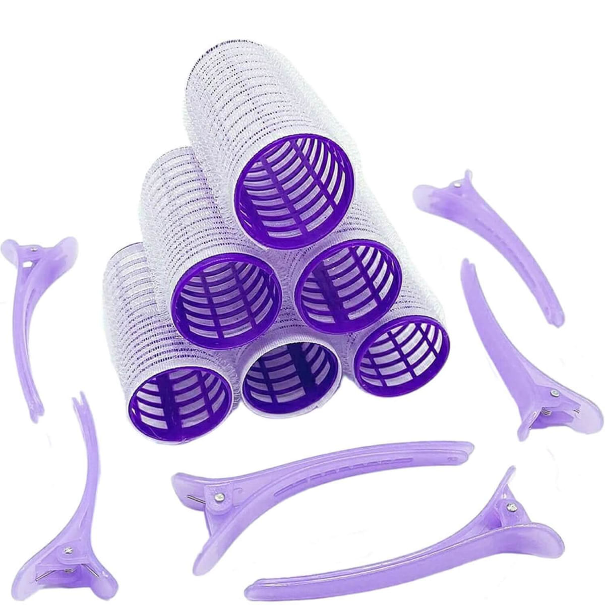 Nobrand - Kit Bobes de Cabelo com Velcro e Grampo 28mm Nº 3 Lilás (6 Peças)