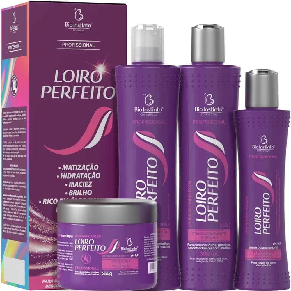Bio Instinto Loiro Perfeito - Kit Matização Hidratação e Brilho (4 Produtos)