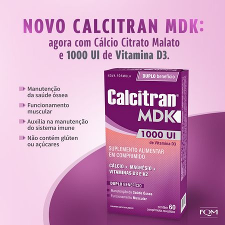 Calcitran-MDK-60-Comprimidos---Cálcio-com-Magnésio,-Vitamina-D-e-K--3