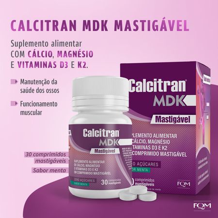 Calcitran-MDK-30-Comprimidos-Mastigáveis---Cálcio-com-Magnésio,-Vitamina-D-e-K--2