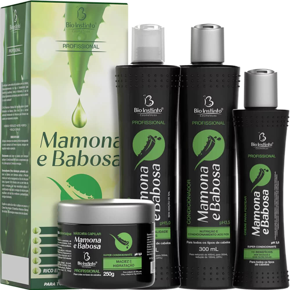 Bio Instinto Mamona e Babosa - Kit Tratamento Hidratação Purificante (4 Produtos)