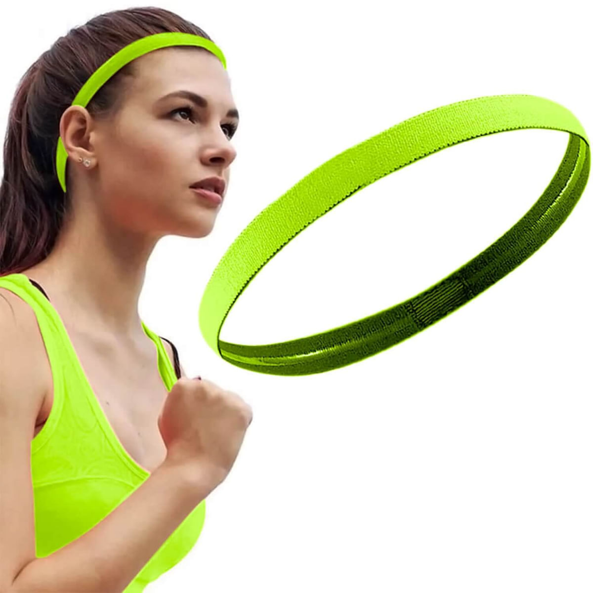 Nobrand - Mini Faixa de Cabelo Esportiva Com Silicone Antiderrapante Verde Limão