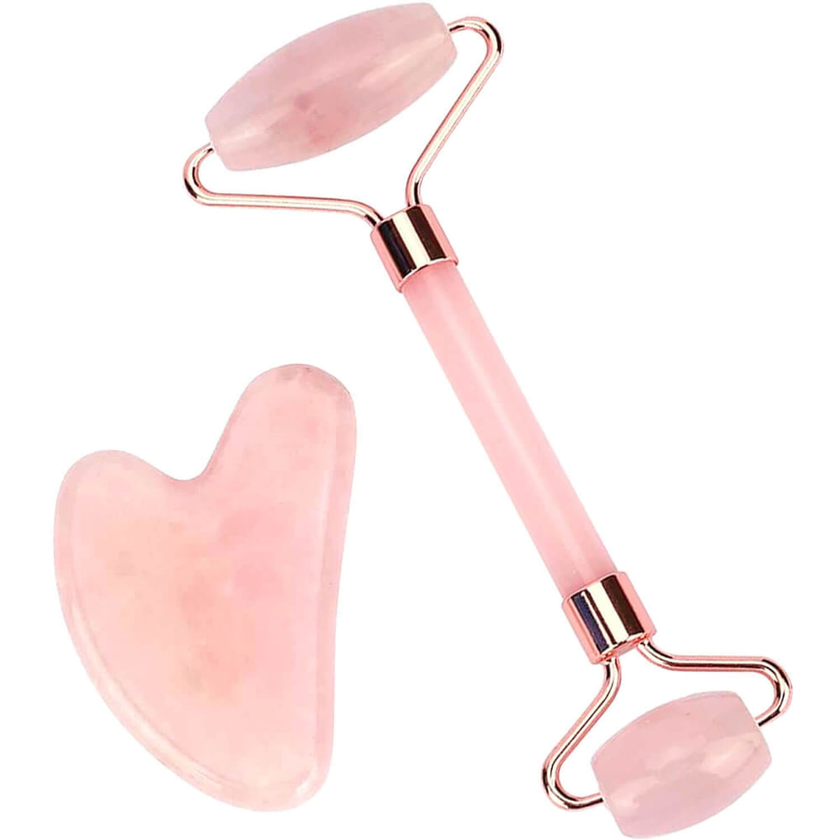 Nobrand - Kit Massagem Facial Rolos e Gua Sha Pedra Jade Natural Rosa (2 Produtos)