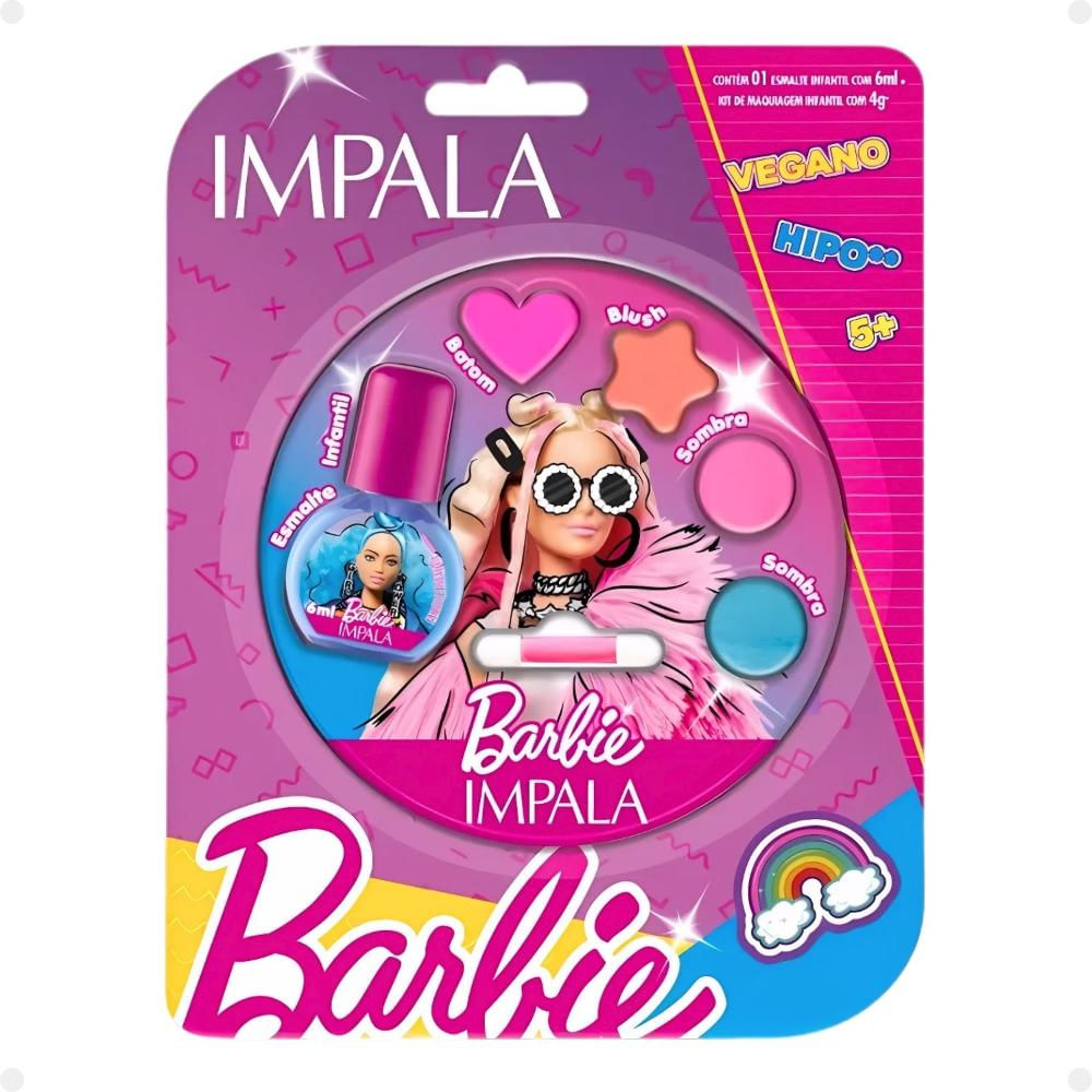 Kit Impala Barbie:1 Esmalte Girl Power e Paleta de Maquiagem Infantil