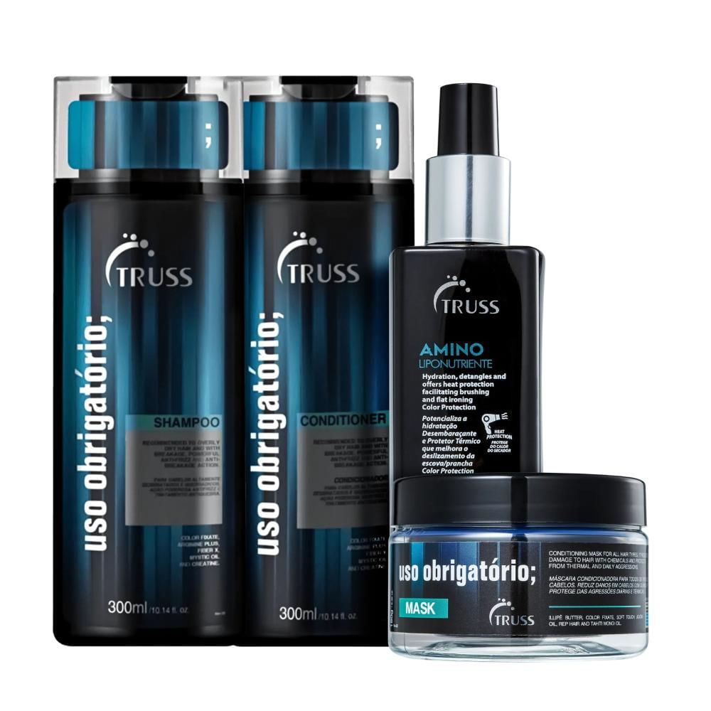 Kit Truss Uso Obrigatório - Shampoo 300ml + Condicionador 300ml + Máscara 180g + Finalizador Amino 225ml