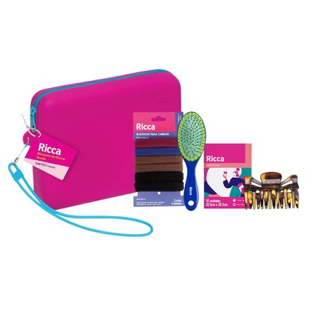 Kit-Minha-Necessaire-Ricca---Lenço-de-Papel--+-Escova--+-Necessaire-+-Elástico-Grosso-+-Prendedor--1