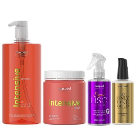Kit-MacPaul---Shampoo-Intensive-1L-+-Máscara-Intensive-700g-+-Super-Liso-200ml-+-Only-One-Gold-200ml--1