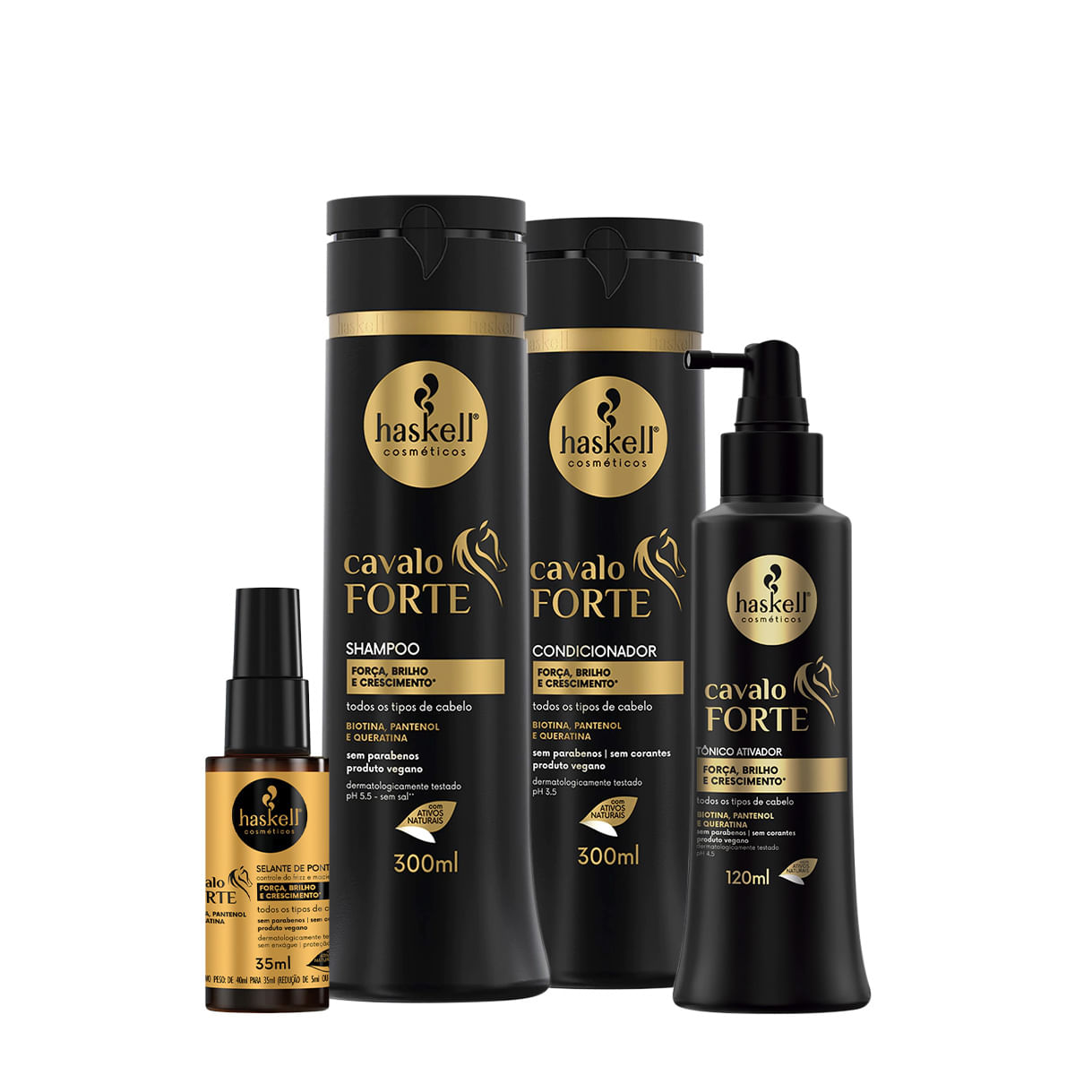 Kit Haskell Cavalo Forte Shampoo Condicionador Selante de Pontas e Tônico (4 produtos)