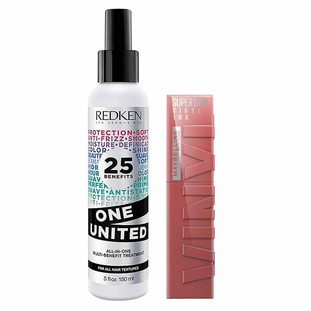 Redken e Maybelline Kit - Spray de Tratamento One United + Batom Líquido Super Stay Vinyl Ink Cheeky