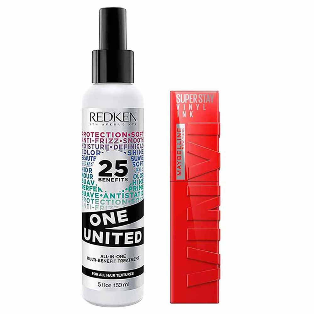 Redken e Maybelline Kit - Spray de Tratamento One United + Batom Líquido Super Stay Vinyl Ink Red-Hot