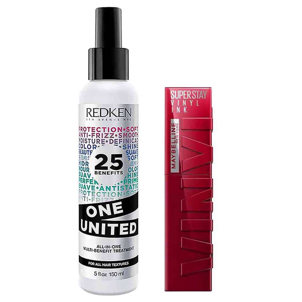 Redken e Maybelline Kit - Spray de Tratamento One United + Batom Líquido Super Stay Vinyl Ink Royal