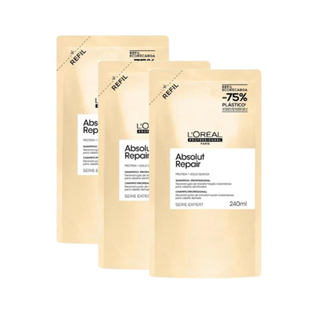 Kit 3 L'oréal Professionnel Refis Shampoo Absolut Repair Gold 240ml