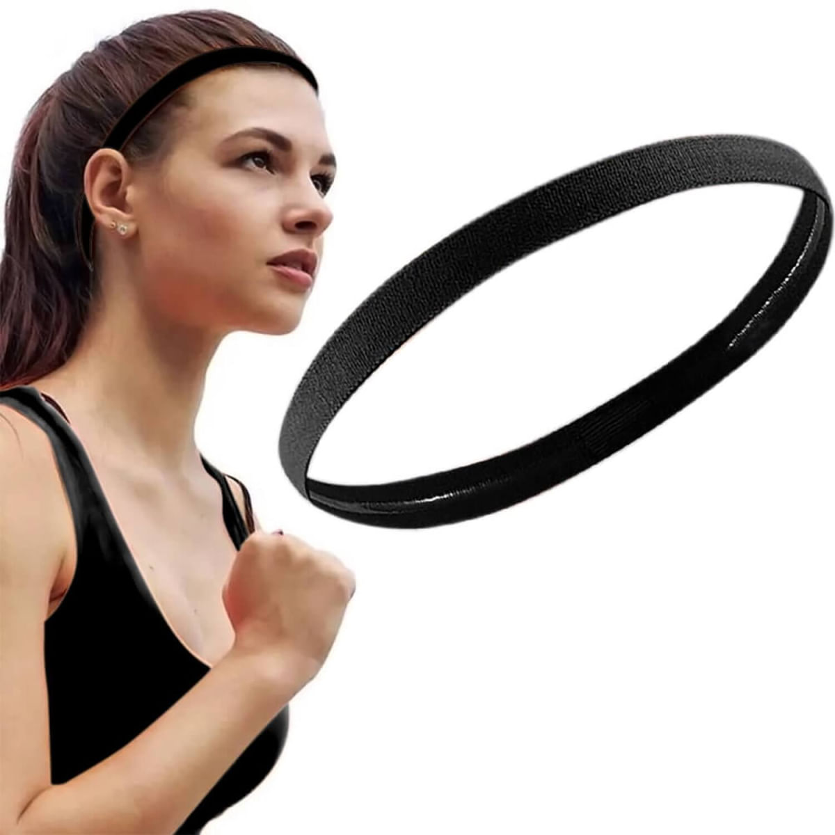 Nobrand - Mini Faixa de Cabelo Esportiva Com Silicone Antiderrapante Preta