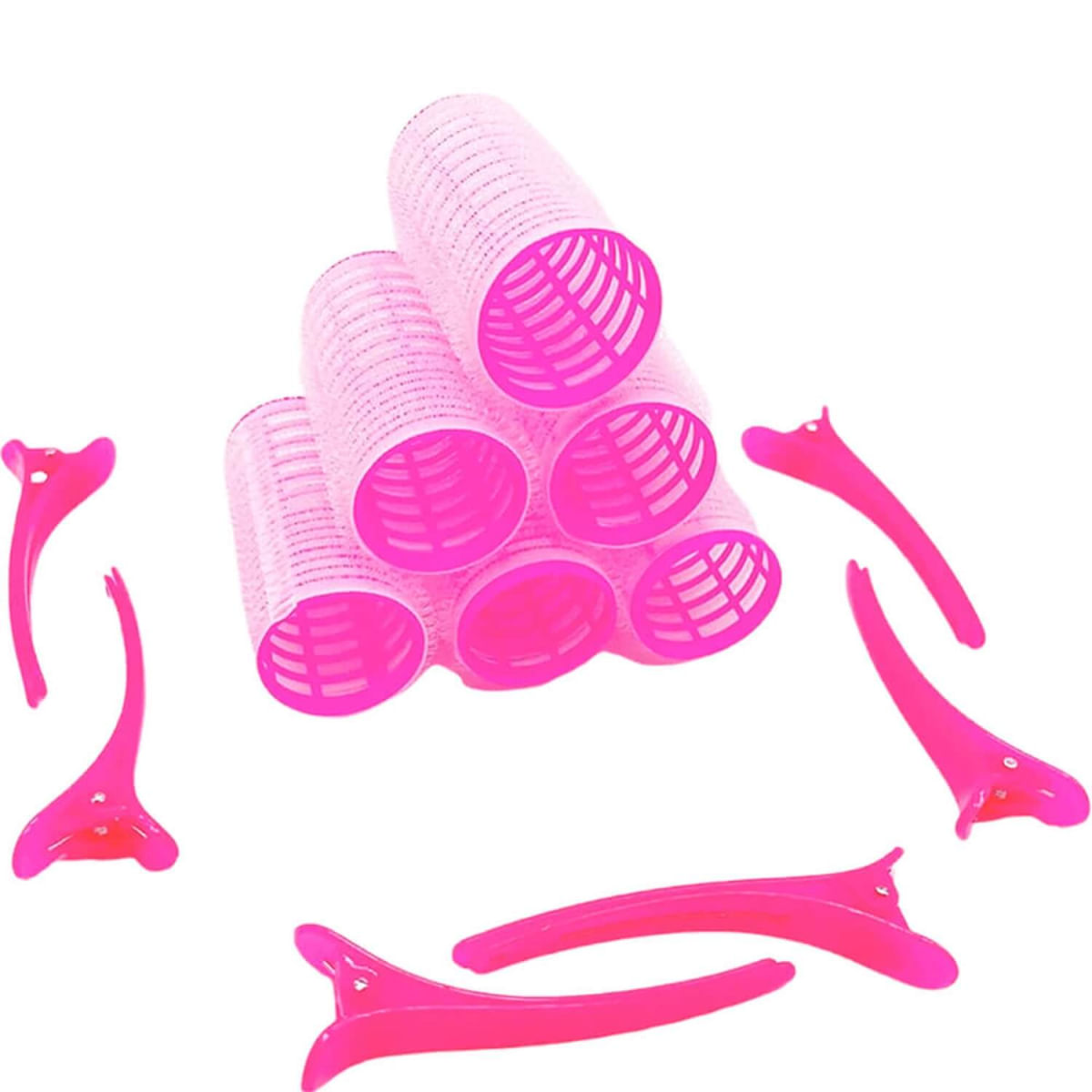 Nobrand - Kit Bobes de Cabelo com Velcro e Grampo 28mm Nº 3 Rosa (6 Peças)