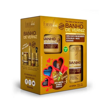 Kit-Forever-Liss-Banho-Verniz-Shampoo-300ml-+-Máscara-250g-+-3-Amostras--1