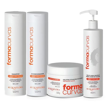 Kit-Acquaflora-Forma-Curvas:-Shampoo-500ml-+-Condicionador-500ml-+-Gelatina-500g-+--Creme-Modelador-Cachos-480ml--1