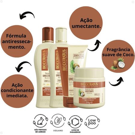 Kit-Bio-Extratus-Umectante-Óleo-de-Coco:-Shampoo-250ml,-Condicionador-250ml,-Banho-de-Creme-250g,-e-Finalizador-150g--2